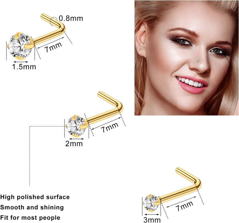 ONESING 23-40 Pcs Gold Nose Rings & Studs - 18G & 20G Nose Piercing Jewelry - L Shape, Hoop & Screw Body Jewelry for Women & Men - Image 3